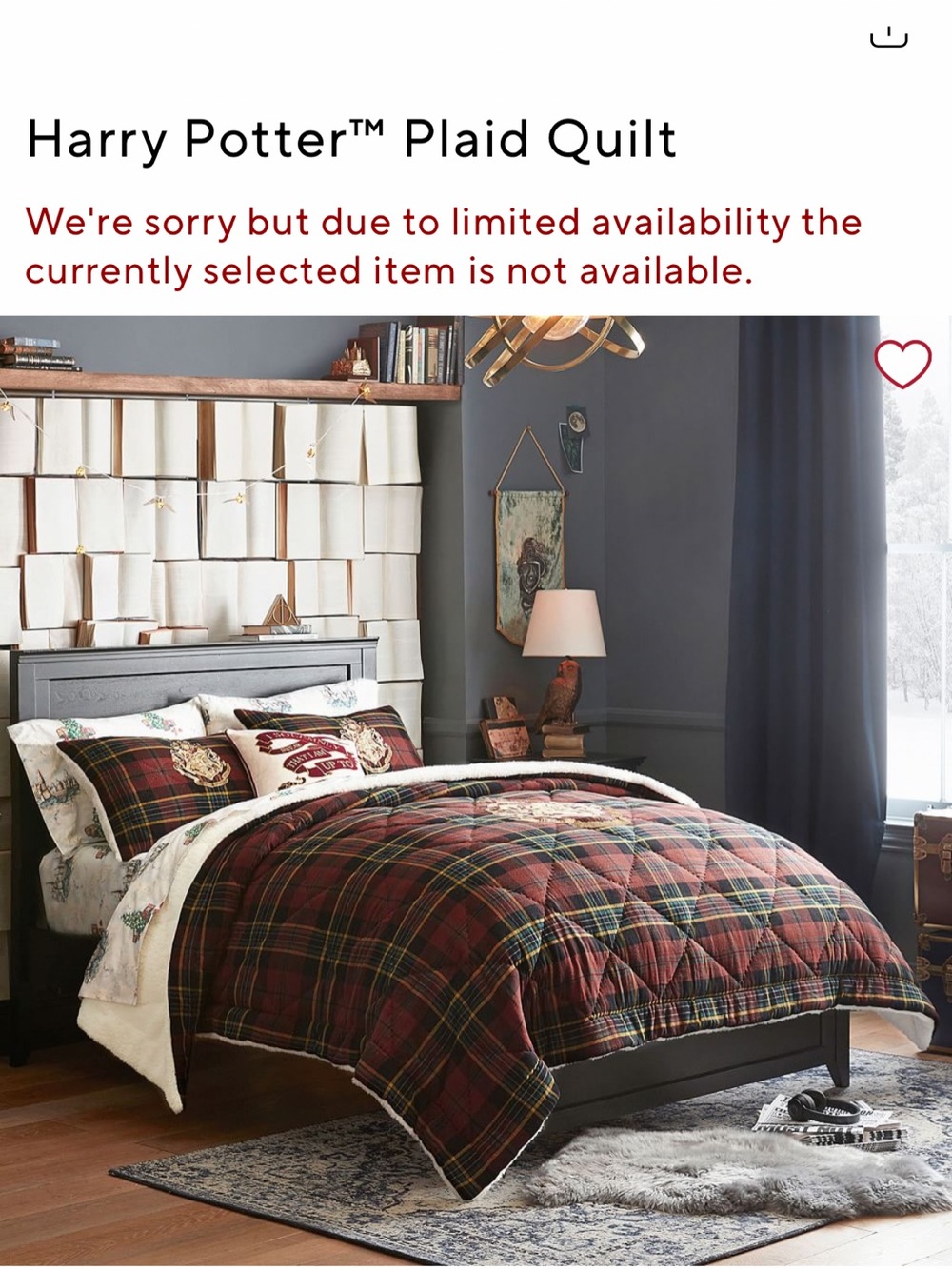 Pottery Barn Teen Harry Potter crest Plaid Quilt and 2 standard shams very rare